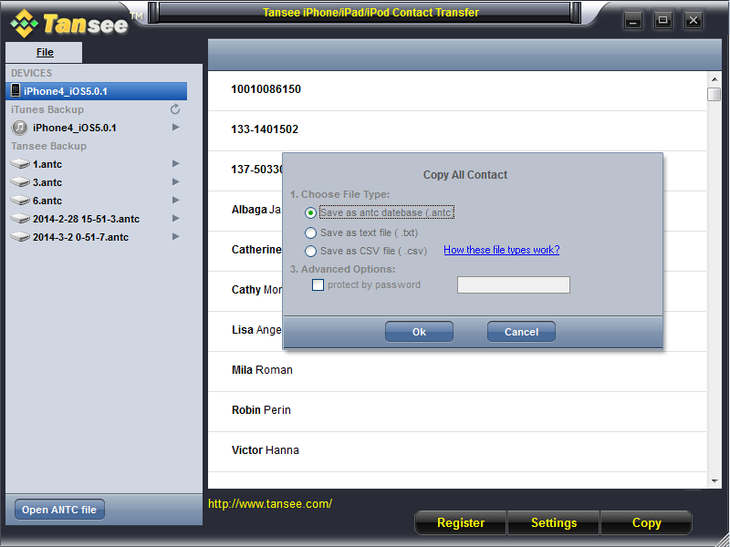 Tansee iOS Contact Transfer screenshot