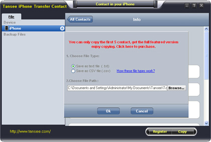Tansee iPhone Transfer Contact - Copy single contact Contact