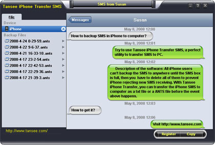Tansee iPhone Transfer SMS - Single contact conversation
