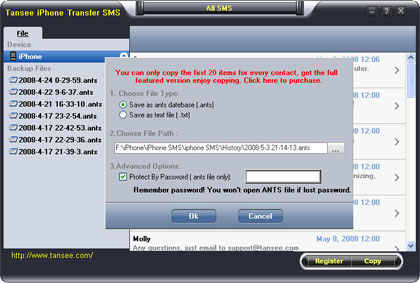 Tansee iPhone Transfer SMS - Copy all contact SMS