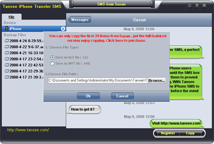 Tansee iPhone Transfer SMS - Copy single contact SMS
