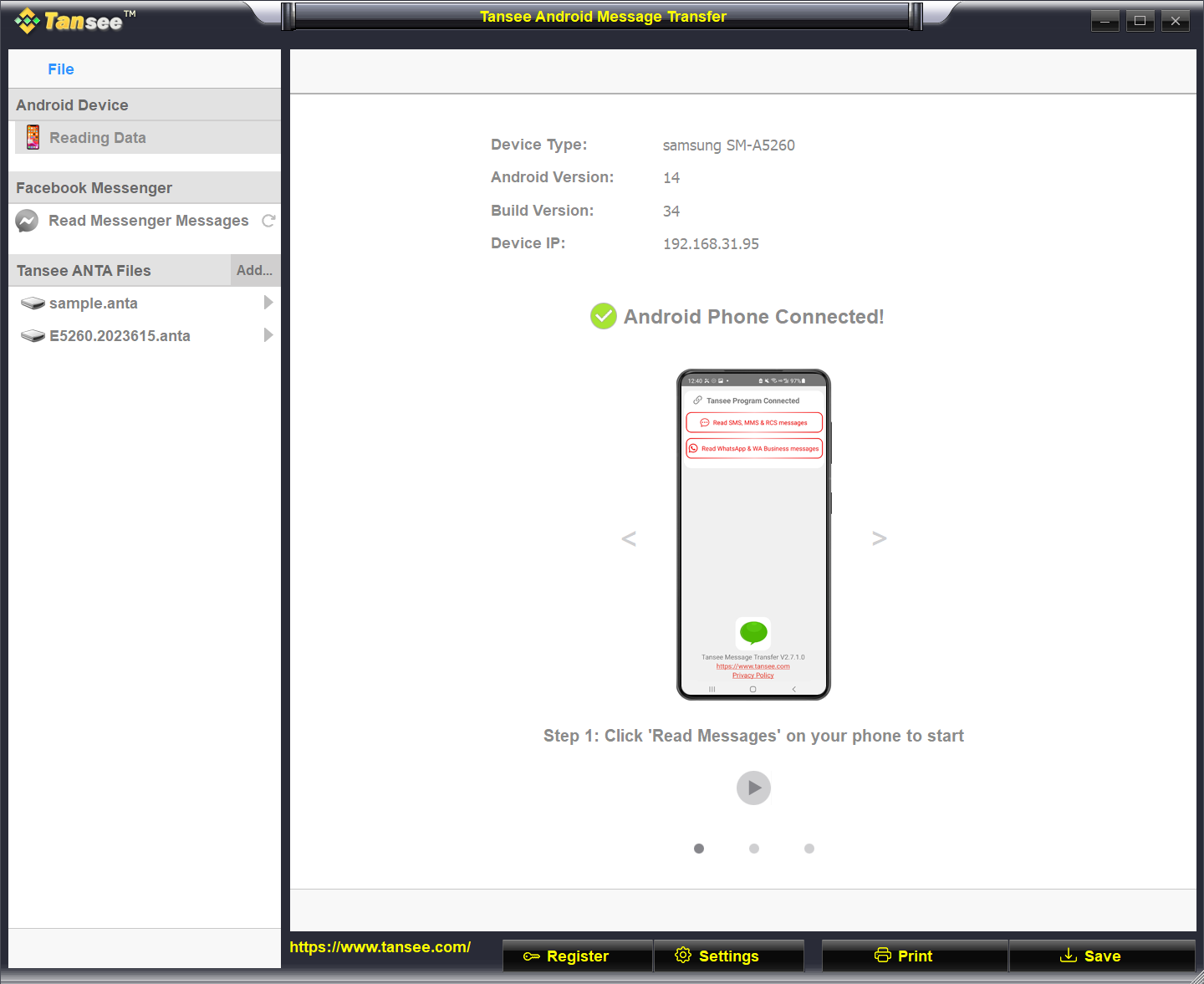 Tansee can automatcally detect and connect your Android phone.