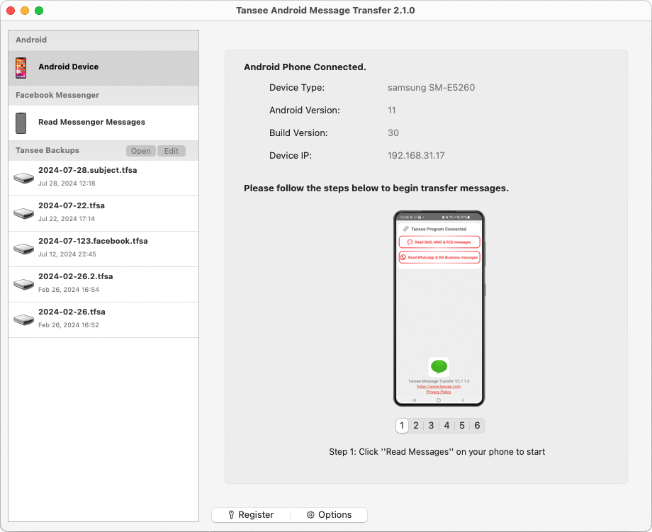 Tansee can automatcally detect and connect your Android phone.