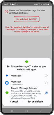 Set Tansee Message Transfer as your default SMS app
