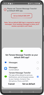 Set Tansee Message Transfer as your default SMS app