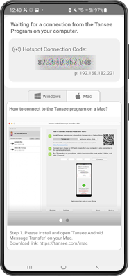 Option 2: Obtain Mobile Hotspot Connection Code from Tansee App